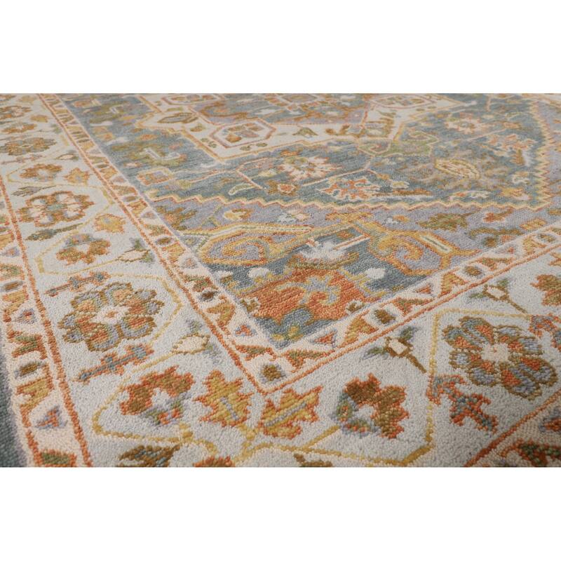 Geometric Grey Heriz Serapi Rug Hand-Knotted Traditional Wool Carpet - 8'1"x 9'11"