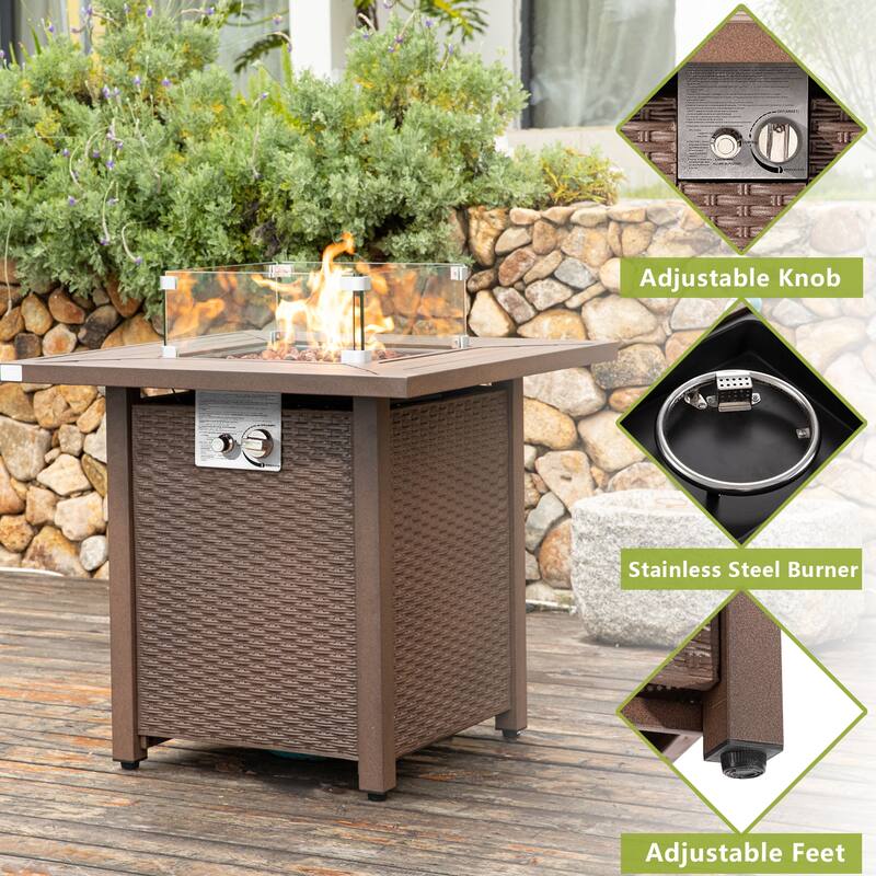 COSIEST 4-Piece Outdoor Patio Funiture Wicker Setional Set with Metal Fire Table