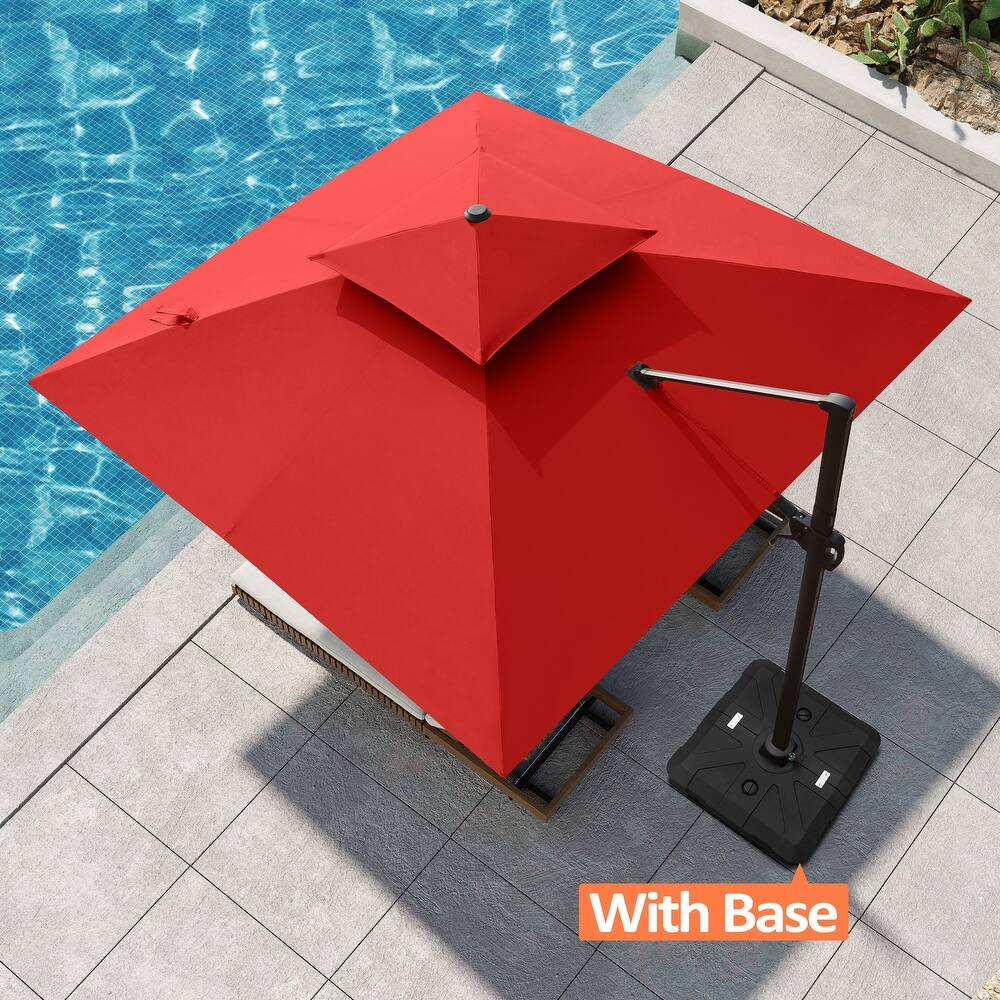 Pellebant 11 ft Patio Cantilever Offset Double Top Umbrella with Base
