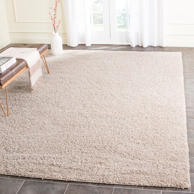 SAFAVIEH Laguna Shag Verdiana Solid Color 2-inch Thick Shag Rug - 5'3" Square - Sand