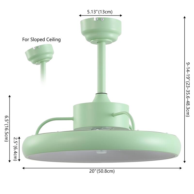 Loren 20" Modern 6-Speed Metal Dimmable Smart LED Ceiling Fan, App & Remote - 11.5 Inches