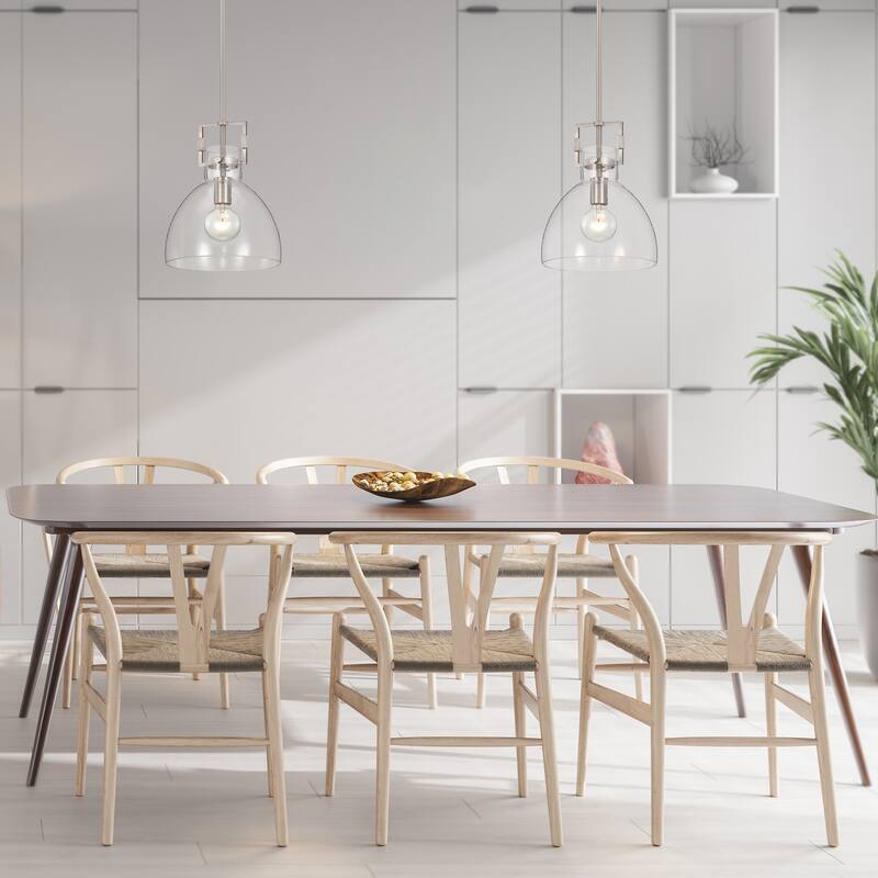 Brushed Nickel 1-Light 10 Inch Bowl Shaped Clear Glass Pendant