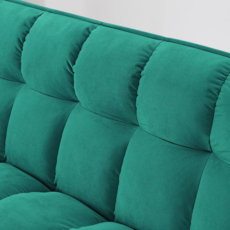 54.33 inch Foldable Sofa Bed, Antique Green, Solid Wood, Adjustable Back