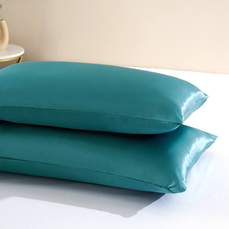 2 Pack Satin Pillowcase Silky Pillow Cases Set - King - Teal