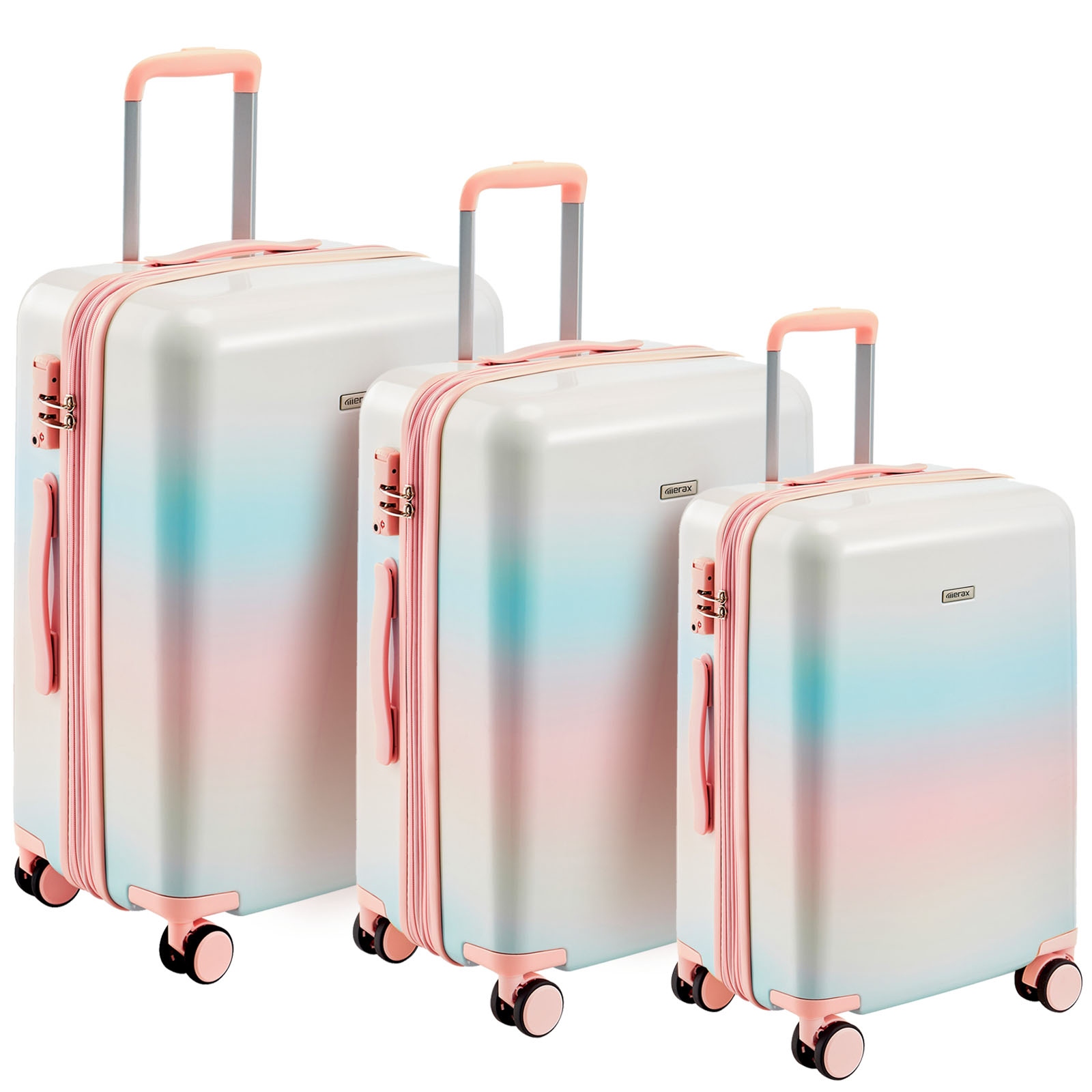 New Model Glossy Hardshell Luggage Set 3 Piece 20 24 28 Double Spinner 8 Wheels Suitcase w TSA Lock 3 level Adjustable Handle Bed Bath Beyond 39409520