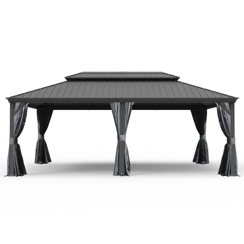 Domi Hardtop Gazebo with Galvanized Steel Double Roof and Aluminum Frame - 14’x22’ - DarkGrey
