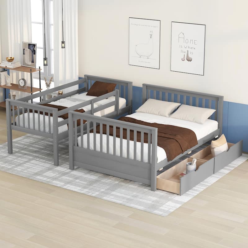 Twin-Over-Full Bunk Bed with Ladders and 2 Storage Drawers, White