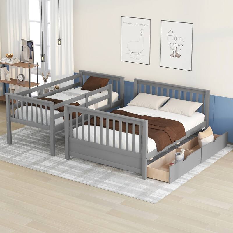 Twin-Over-Full Bunk Bed with Storage Drawers, Convertible Design