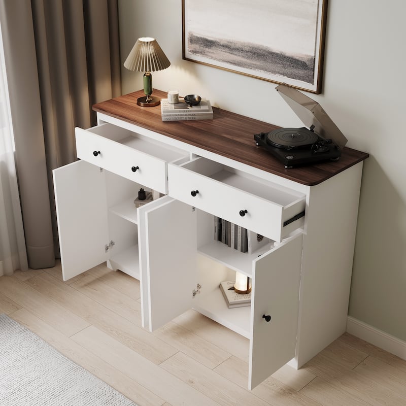 Modern Storage Sideboard Buffet Cabinet with 2 Drawers and 4 Doors for Living Room,Dining room,Kitchen,Coffee Bar, In White