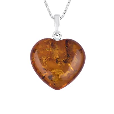 Baltic Amber Heart Pendant Necklace in Sterling Silver