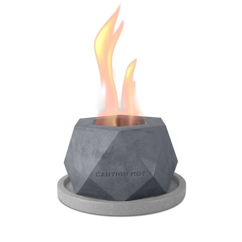 Kante Galaxy Stone Portable Concrete Rubbing Alcohol Tabletop Fire Pit with Metal Extinguisher and Gray Base, Ethanol Fireplace