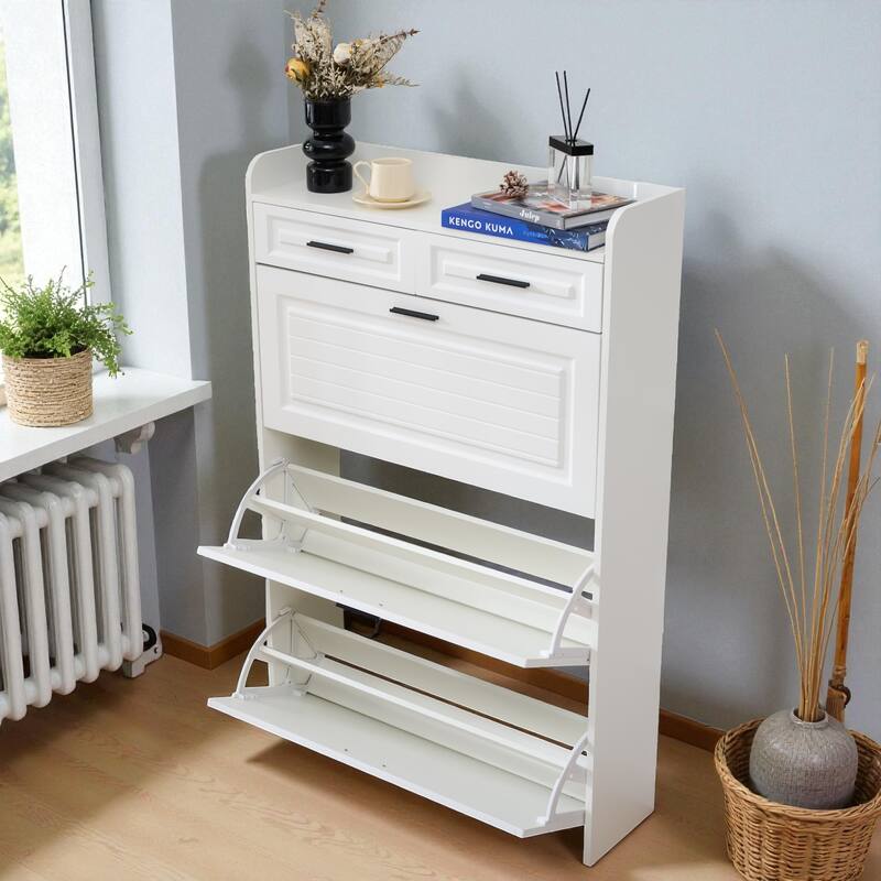 32.6" Modern Shoe Cabinet with 2 Drawers and 3 Flip Doors, Large Capacity Shoe Storage Organizer for Entryway or Hallway