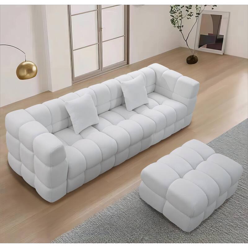 105'' Plush Boucle Upholstery Sectional Sofa Ottoman