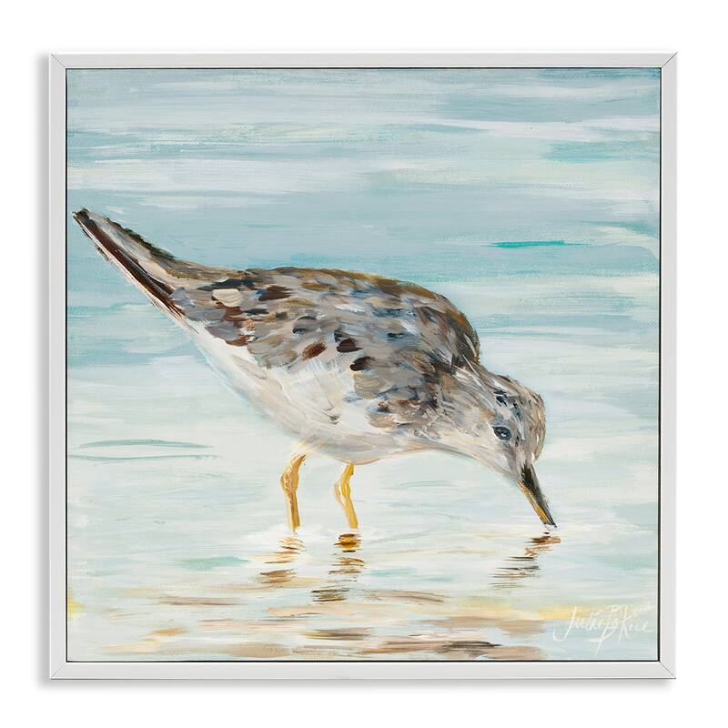 Stupell Sandpiper Hunting on Beach Coast Shallow Nautical Waters Framed Wall Art - 24 x 24 - White