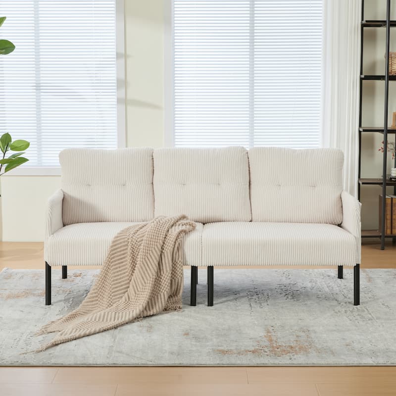 HOMEFUN Corduroy Upholstered Oversized Wood Frame Loveseat Sofa with Metal Legs and Side Pockets - Beige