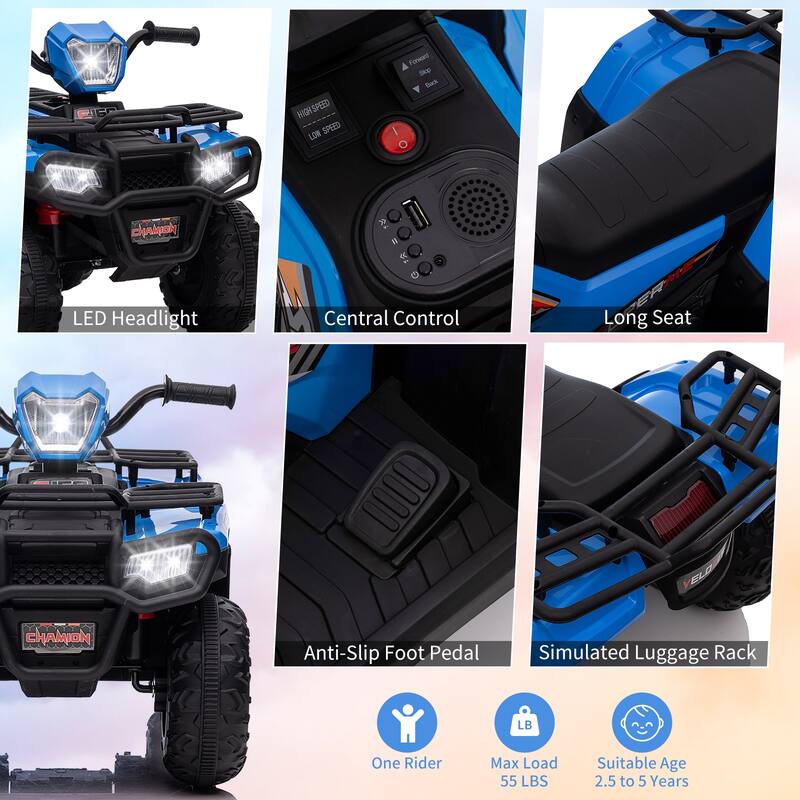 12V Kids Ride on ATV with LED Light, Music, USB,1.5-2.2mph