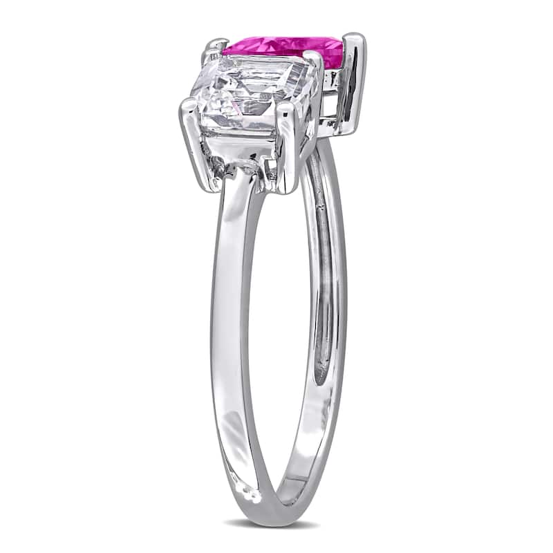 Miadora 2 1/2ct TGW Created Pink and White Sapphire Open Heart Ring in Sterling Silver