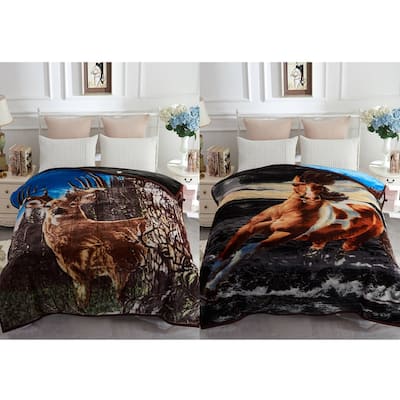 Reversible Mink Blanket Fluffy Fleece Blanket Different Pattern in Each Side
