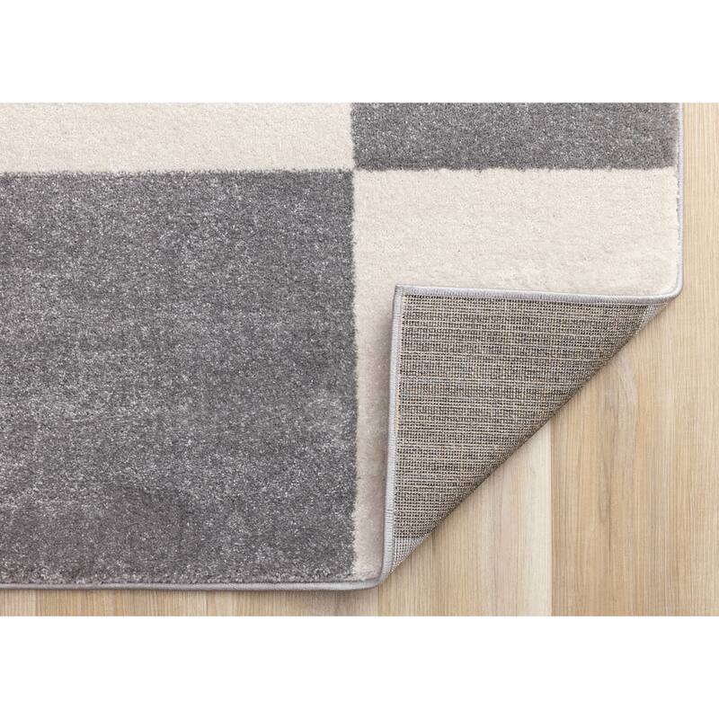 Grey Black White Mid Century Geometric High-Traffic Rug