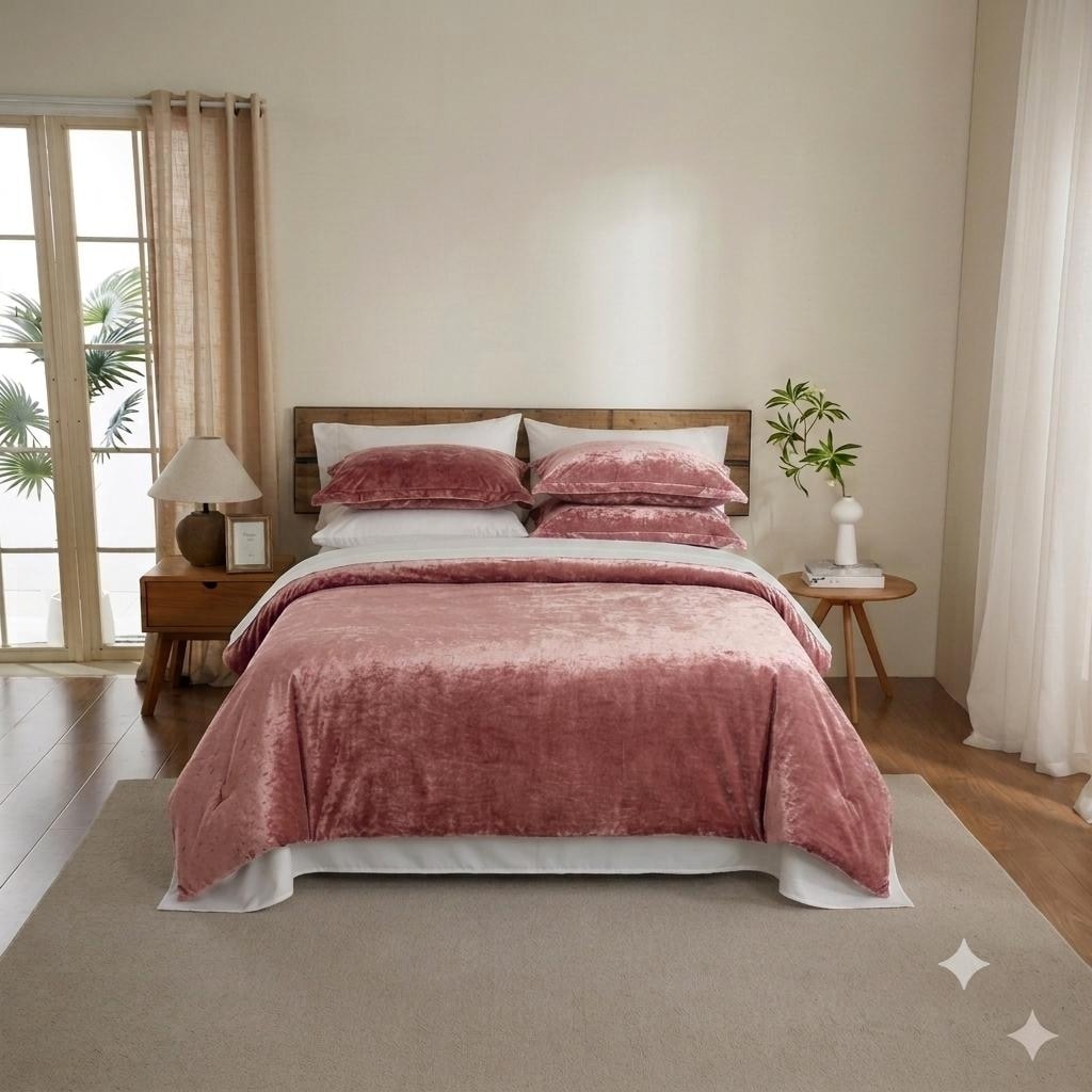Luxury Velvet Comforter Set 9 pcs -Pink