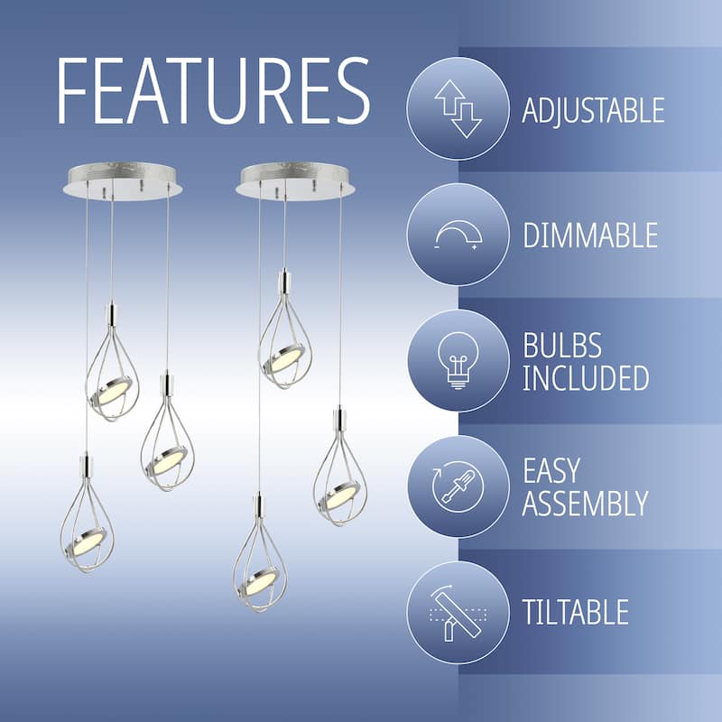 Orion 11.5" 3-Light Adjustable Integrated LED Cluster Pendant, Chrome by JONATHAN Y