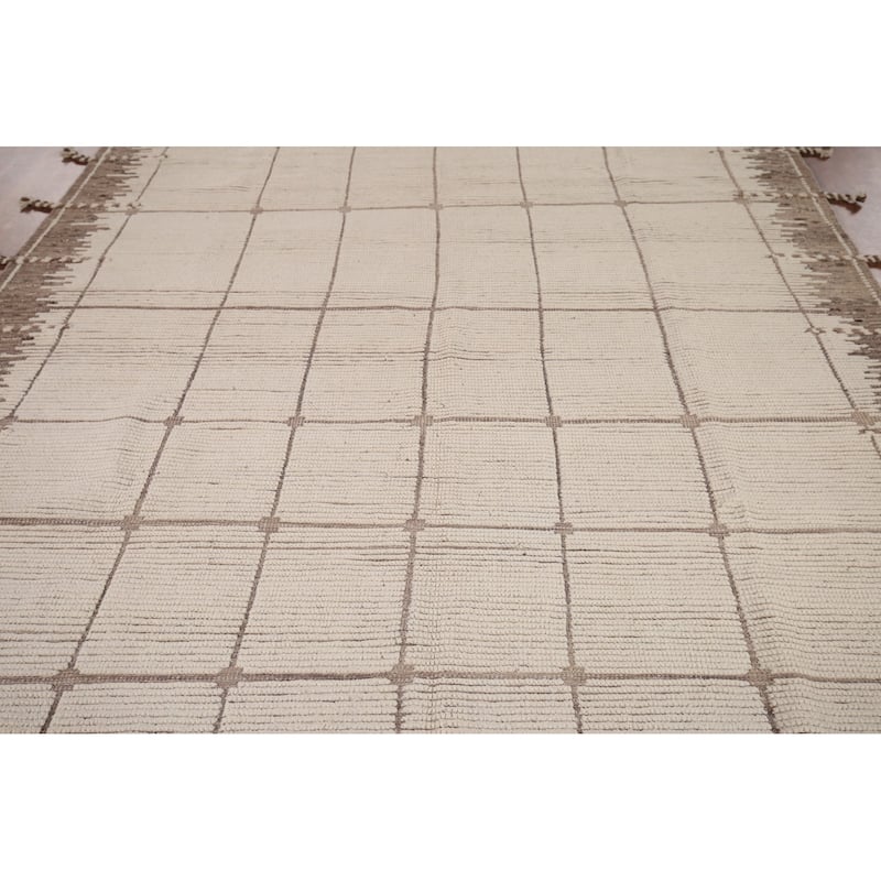 Earth Tone Moroccan Area Rug Hand-Knotted Wool Carpet - 7'10" x 12'0"