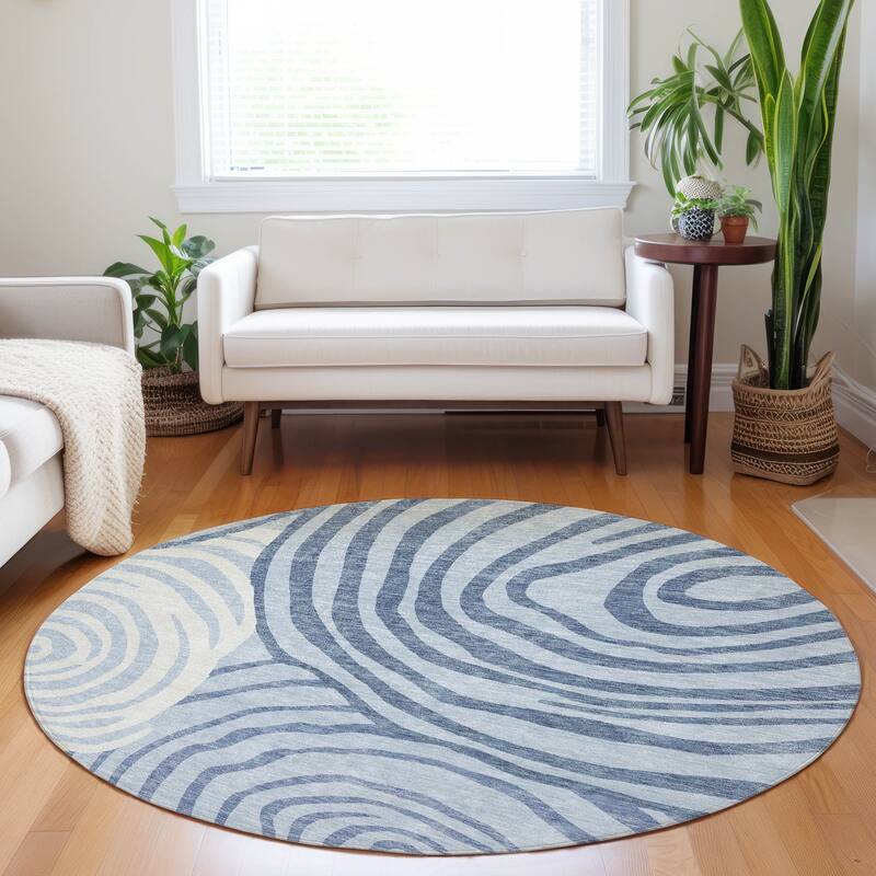 Premium Washable Super Soft Modern Mesmerize Mayfield Rug - Sky - 8' x 8' - Round