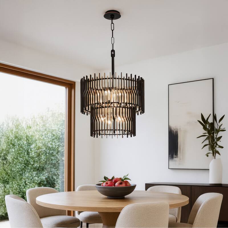 Varaluz Park Row 2-Tier Chandelier - Matte Black/French Gold