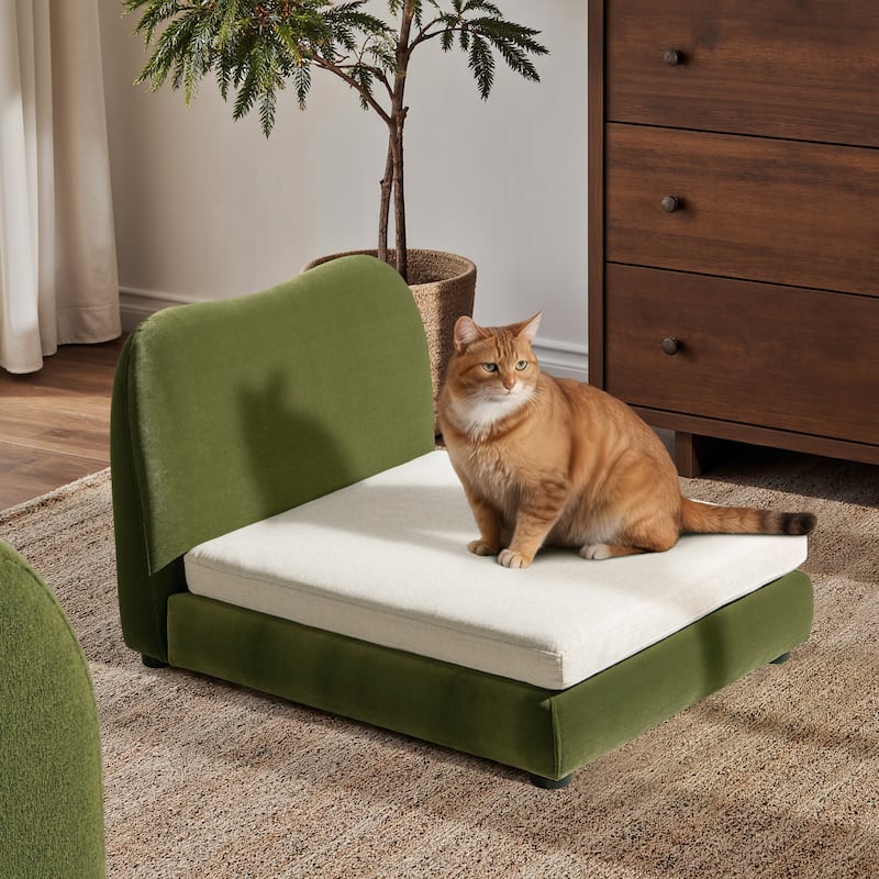 Jennifer Taylor Home Roman Upholstered Modern Pet Bed, Small to Medium Dog or Cat - Olive Green
