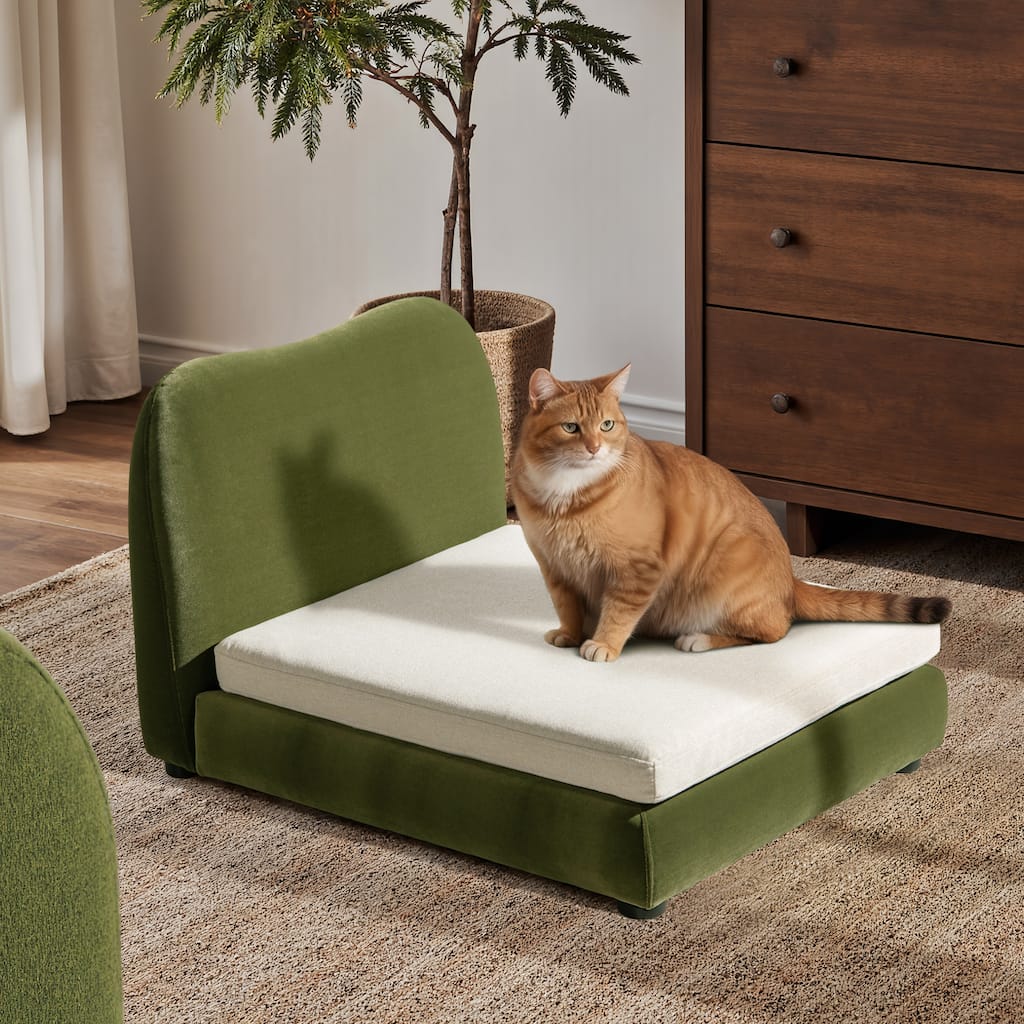 Jennifer Taylor Home Roman Upholstered Modern Pet Bed, Small to Medium Dog or Cat - Olive Green