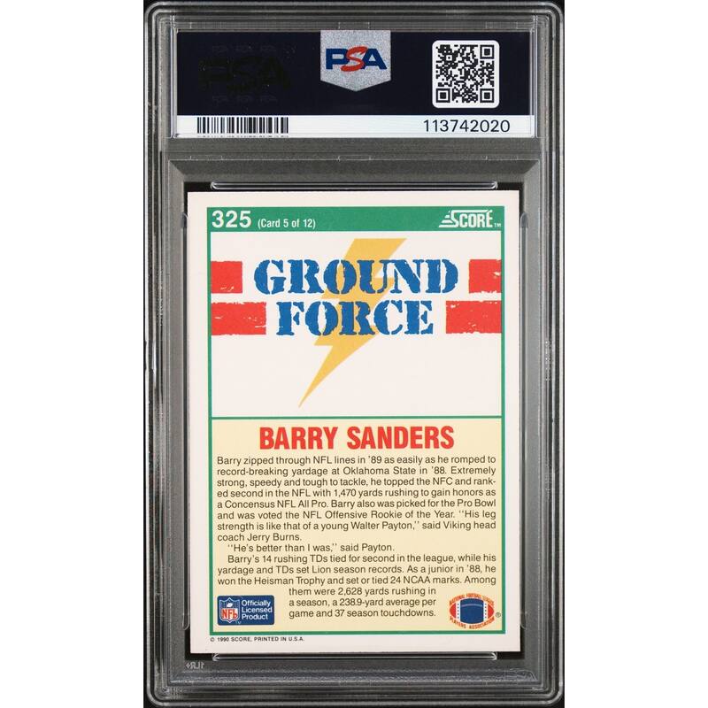 Barry Sanders 1990 Score Ground Force Signed Card #325 Auto Graded PSA 10 742020 - 8' x 11'