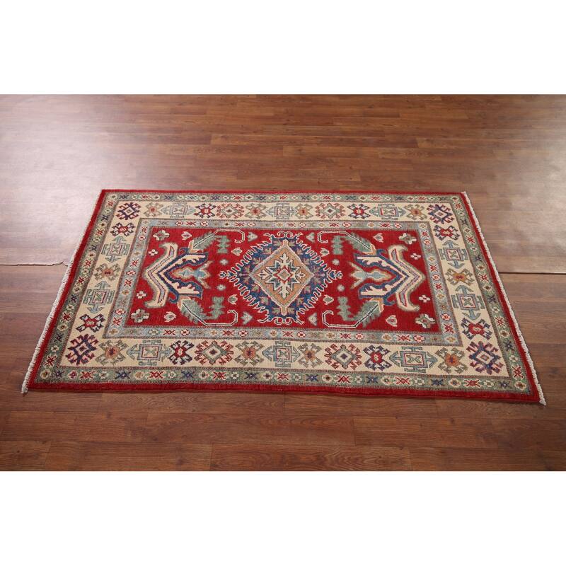 Oriental Red Kazak Accent Rug Hand-Knotted Wool Carpet - 3'0" x 5'1"