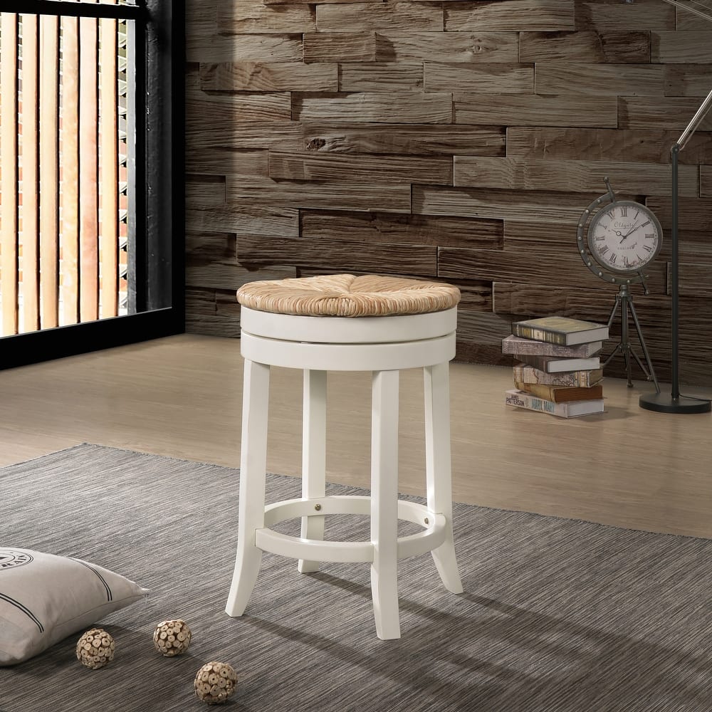 The Curated Nomad Aragon Rush Seat Swivel 24-inch Counter Stool