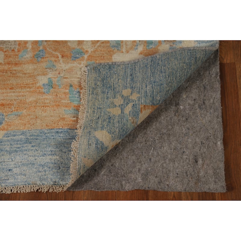 Vegetable Dye Orange Art Deco Turkish Rug Hand-Knotted Wool Carpet - 4'10"x 6'8"