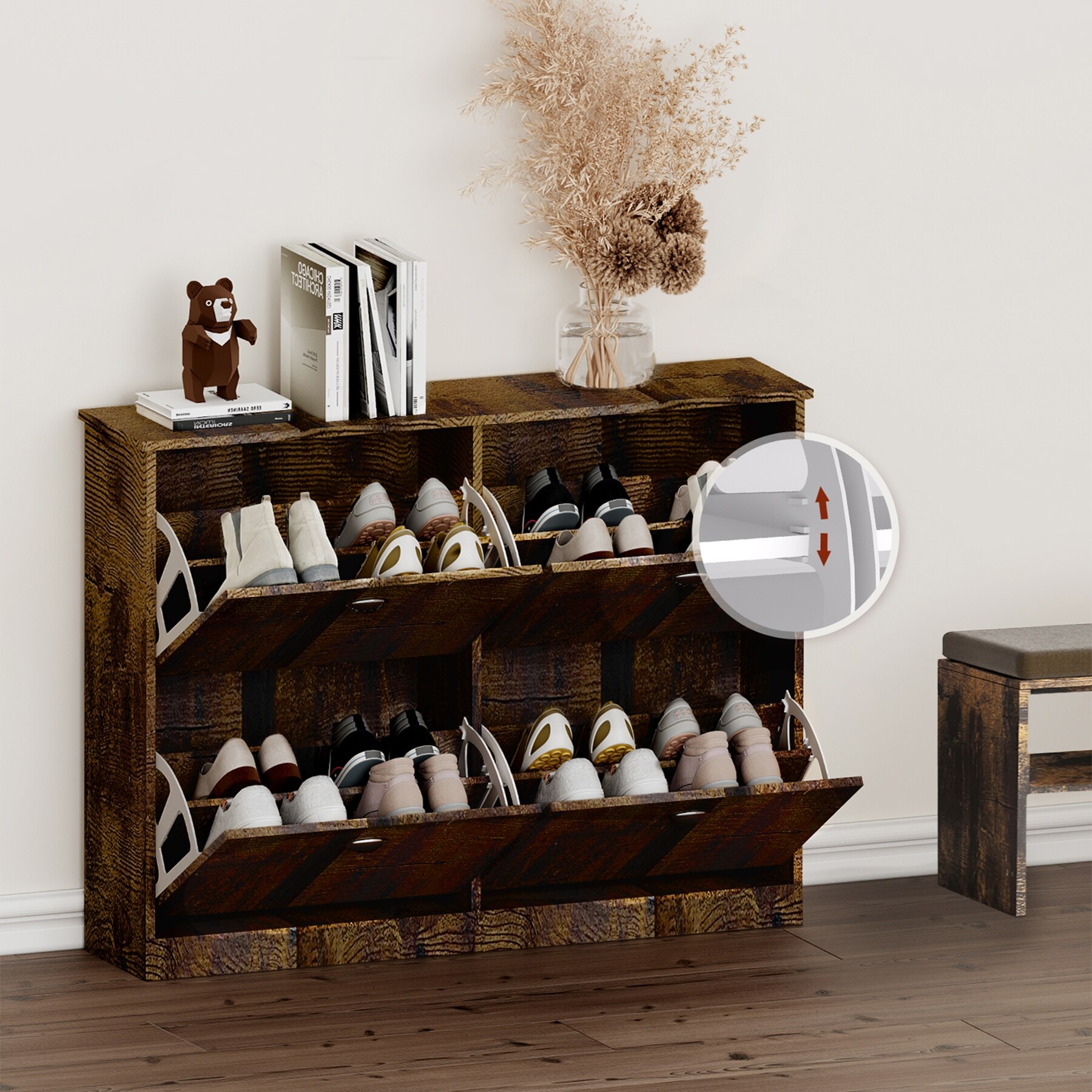 Shoe Cabinet,Hidden Slim Narrow Shoe Rack Cabinet with 4 Drawers