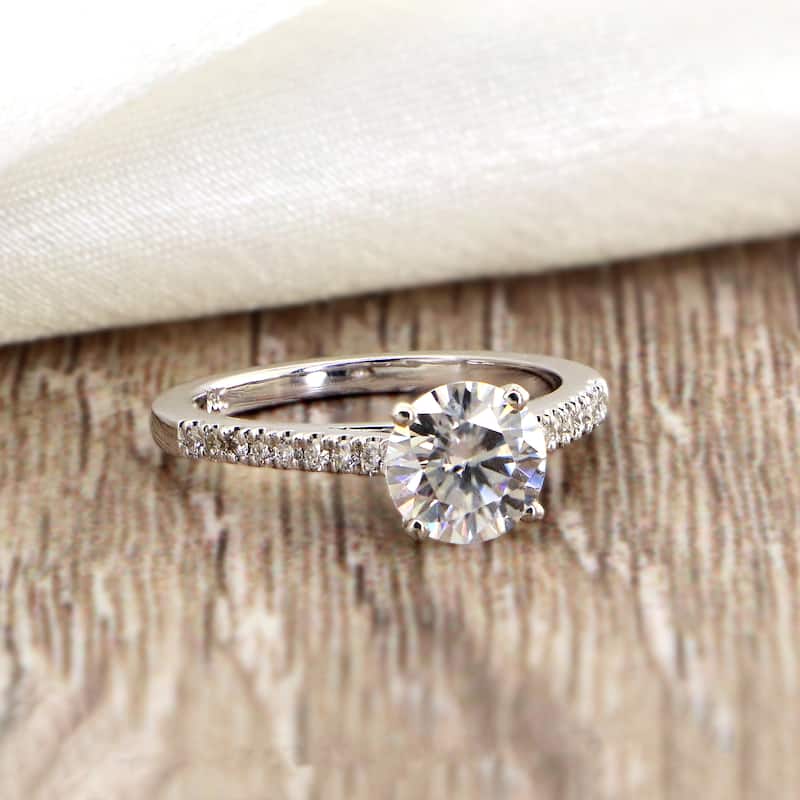 Auriya 14k Gold Classic 3/4ct Moissanite and Diamond Engagement Ring 1/6ctw