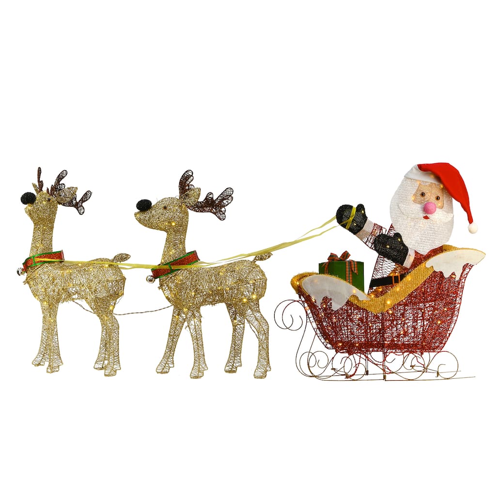 National Tree Company 34 in. Santa and Reindeer With Clear Lights - Champagne - 34 in