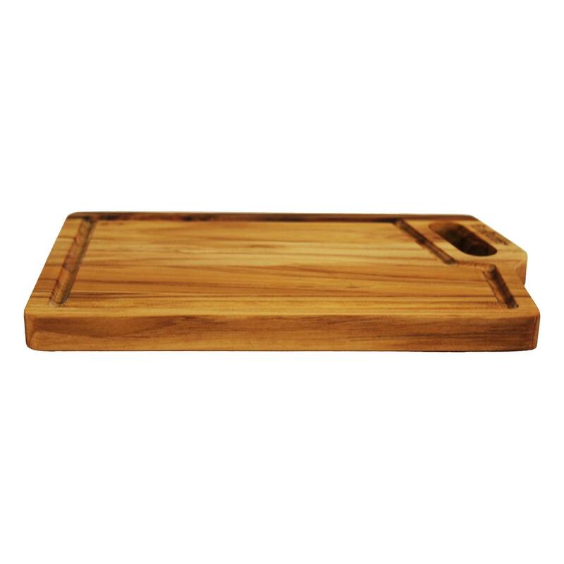EcoDecors 10" x 6" Teak Cutting Board with Juice Groove & Handle, FSC Certified Edge Grain Wood, Small Serving Board for Kitchen