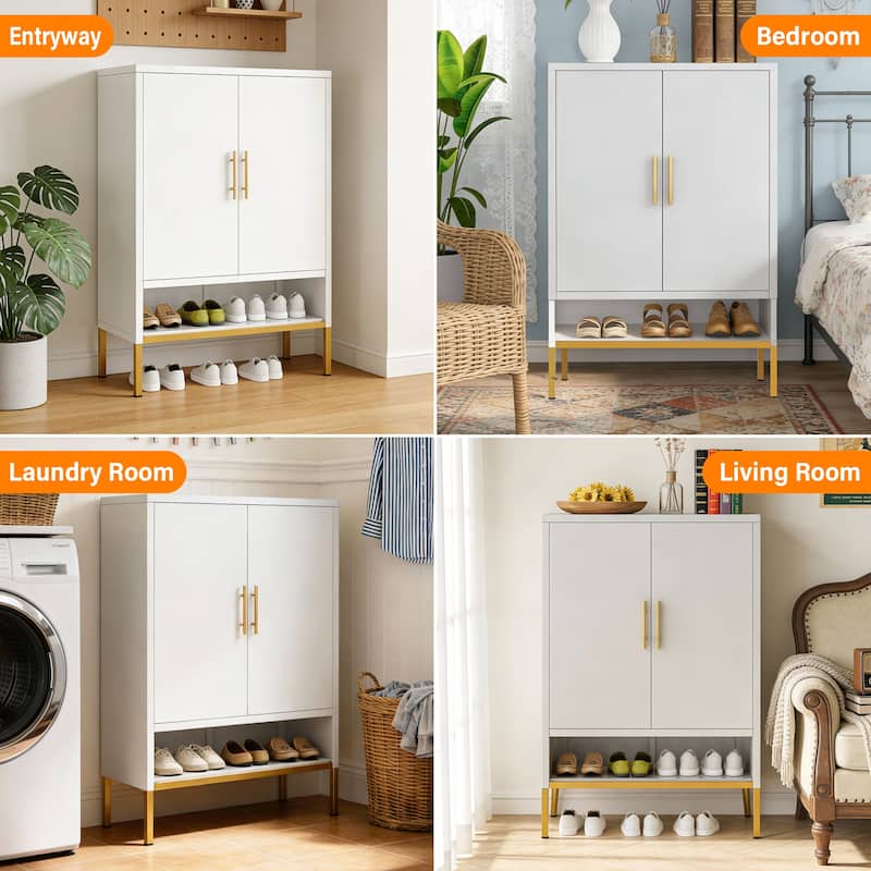 40 Inch Tall Metal Shoe Cabinet with 2 Doors, 7 Tier Narrow Shoe Storage Organizer for Entryway and Closet