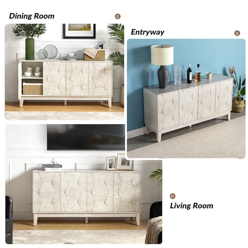 Silakan Mid-Century Modern 4-Door Large Storage Sideboard with Solid Wood Legs by HULALA HOME