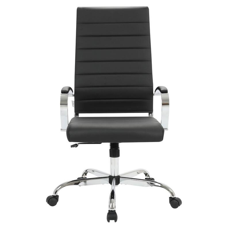 Benmar High-Back Leather Office Desk Chair in Stainless Steel Frame Adjustable Height Tilt Lock 360 Swivel Ergonomic Chair