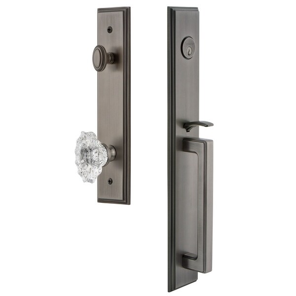 Grandeur CARDGRBIA_ESET_238 Carre Solid Brass Rose Keyed Entry Single Cylinder Full Plate "D" Grip Handleset with Biarritz