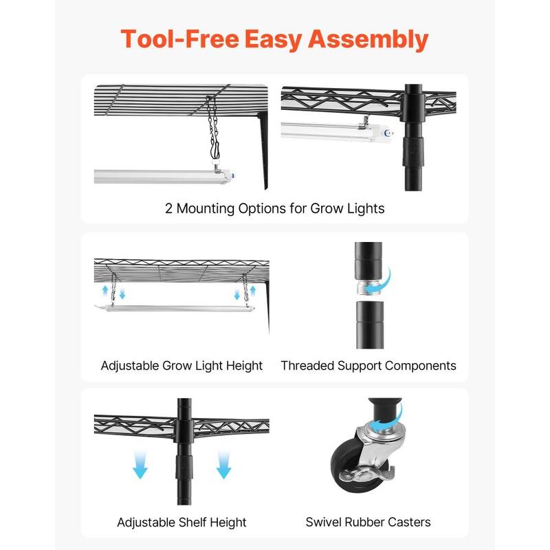 Black Metal 6-Tier Double-Row Plant Stand with 10 Warm LED Grow Lights and Timer - 47.24 x 13.78 x 70.87 in