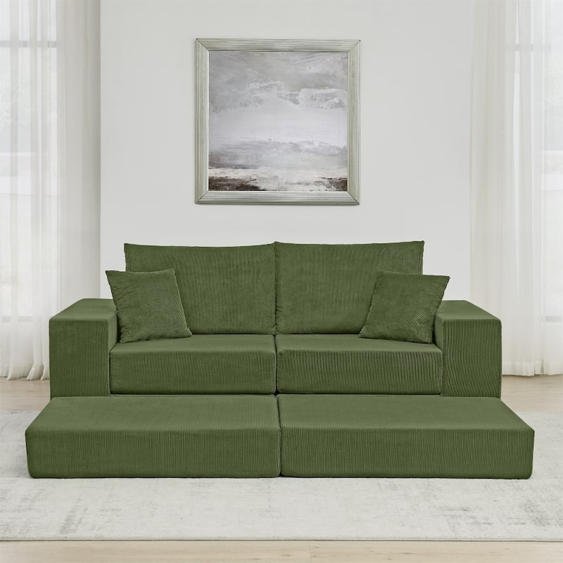 Modular Upholstered Convertible Sectional Sofa with Ottoman & Throw Pillows