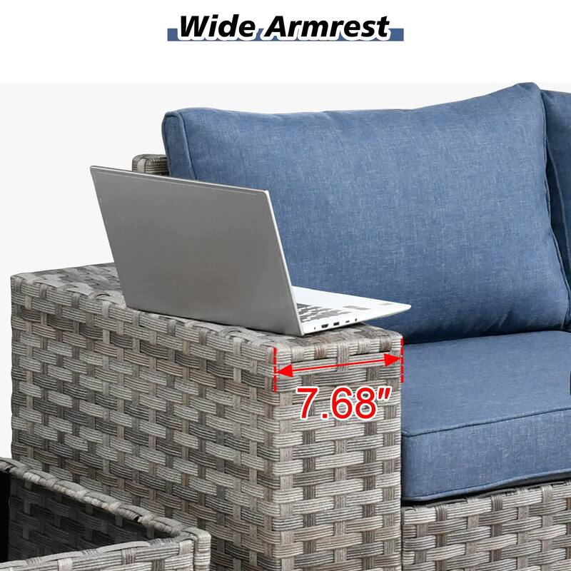XIZZI 13-piece Patio Wicker Furniture Wide Armrest Set with Firepit