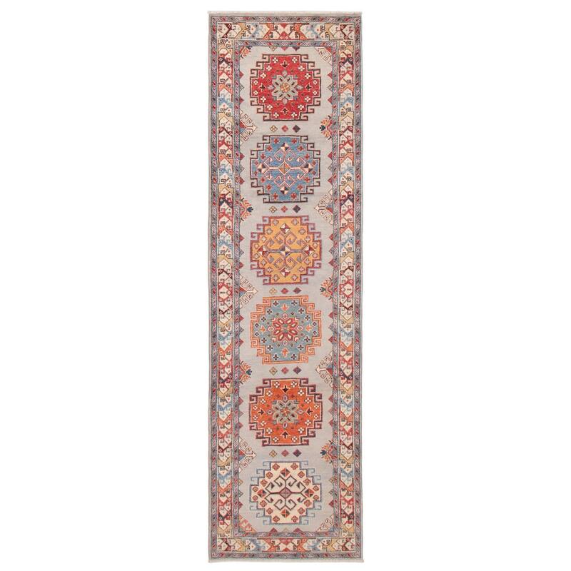 ECARPETGALLERY Hand-knotted Uzbek Ghazni Grey Wool Rug - 2'9 x 9'9 - Light Grey - 2'9 x 9'9