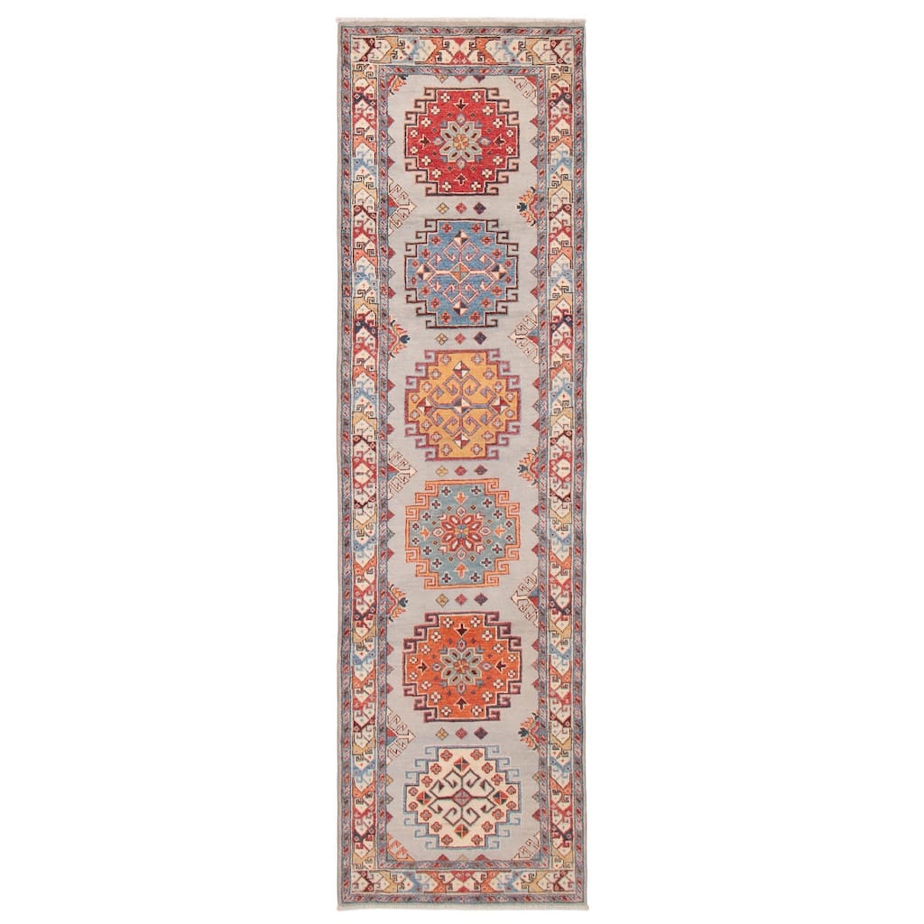 ECARPETGALLERY Hand-knotted Uzbek Ghazni Grey Wool Rug - 2'9 x 9'9