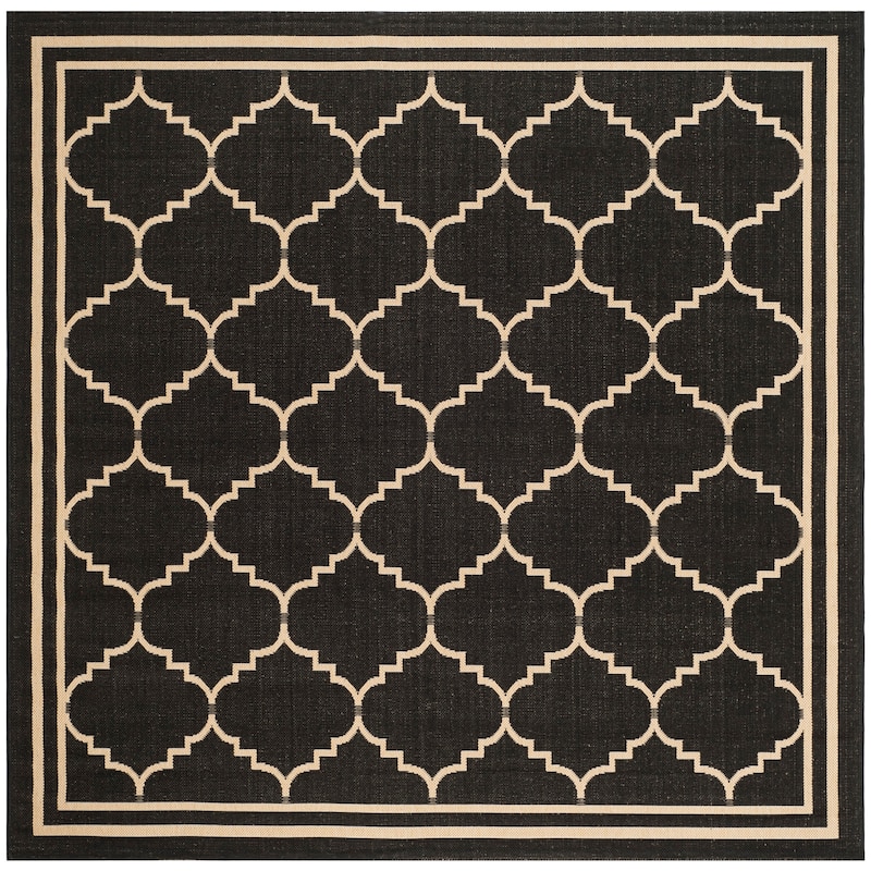 SAFAVIEH Courtyard Celine Indoor/ Outdoor Waterproof Patio Backyard Rug - 6'7" x 6'7" Square - Black/Cream