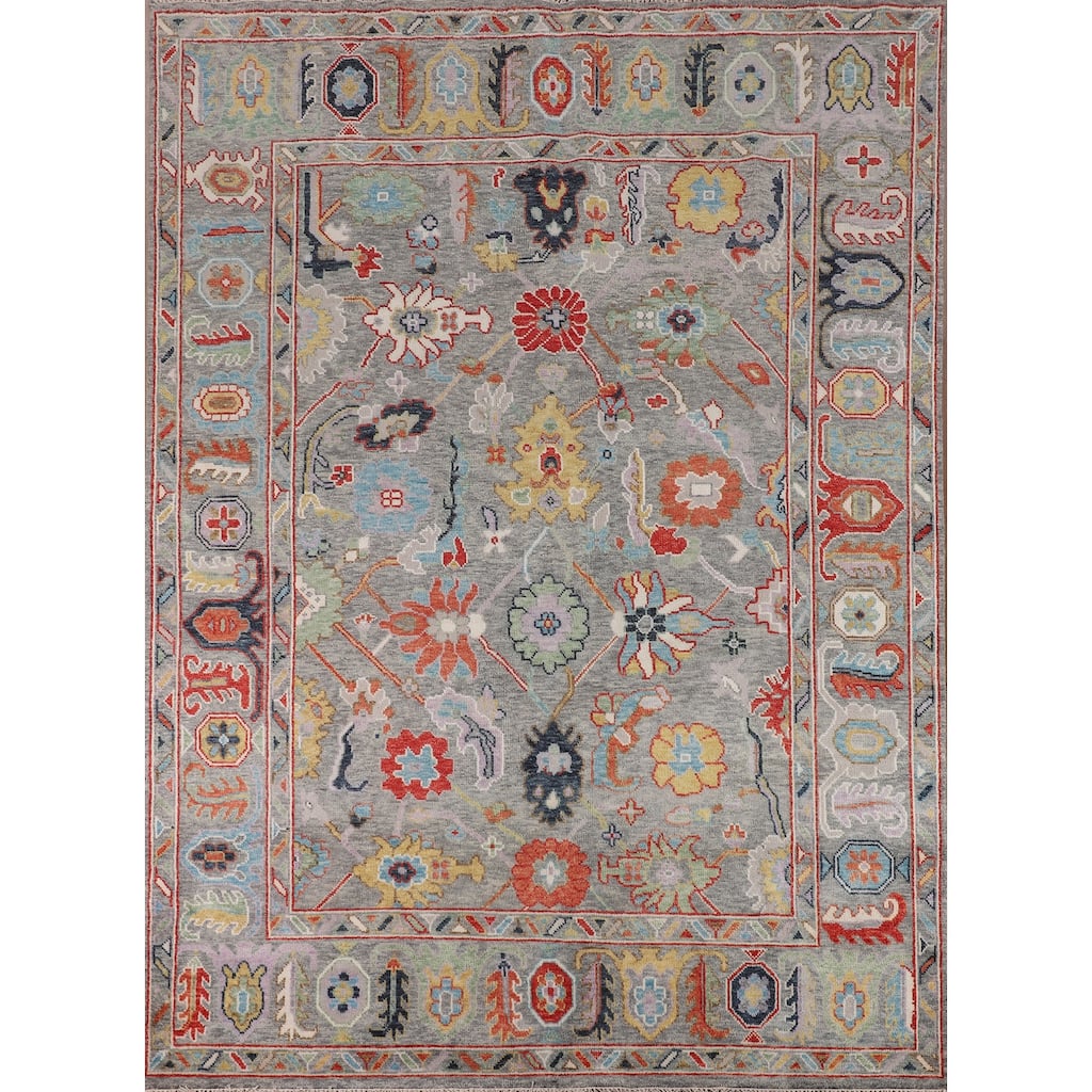 Transitional Gray Oushak Oriental Area Rug Hand-Knotted Wool Carpet - 7'9"x 10'4"