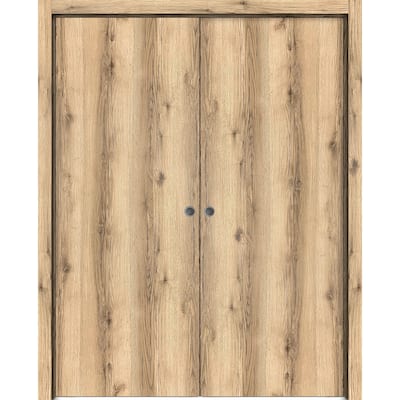 Sliding French Double Pocket Doors 36 x 80 inches | Planum 0010 Oak | Kit Trims Rail Hardware